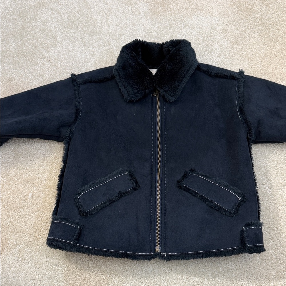 Widgeon Kids Navy Faux Fur Suede Coat 24 Months